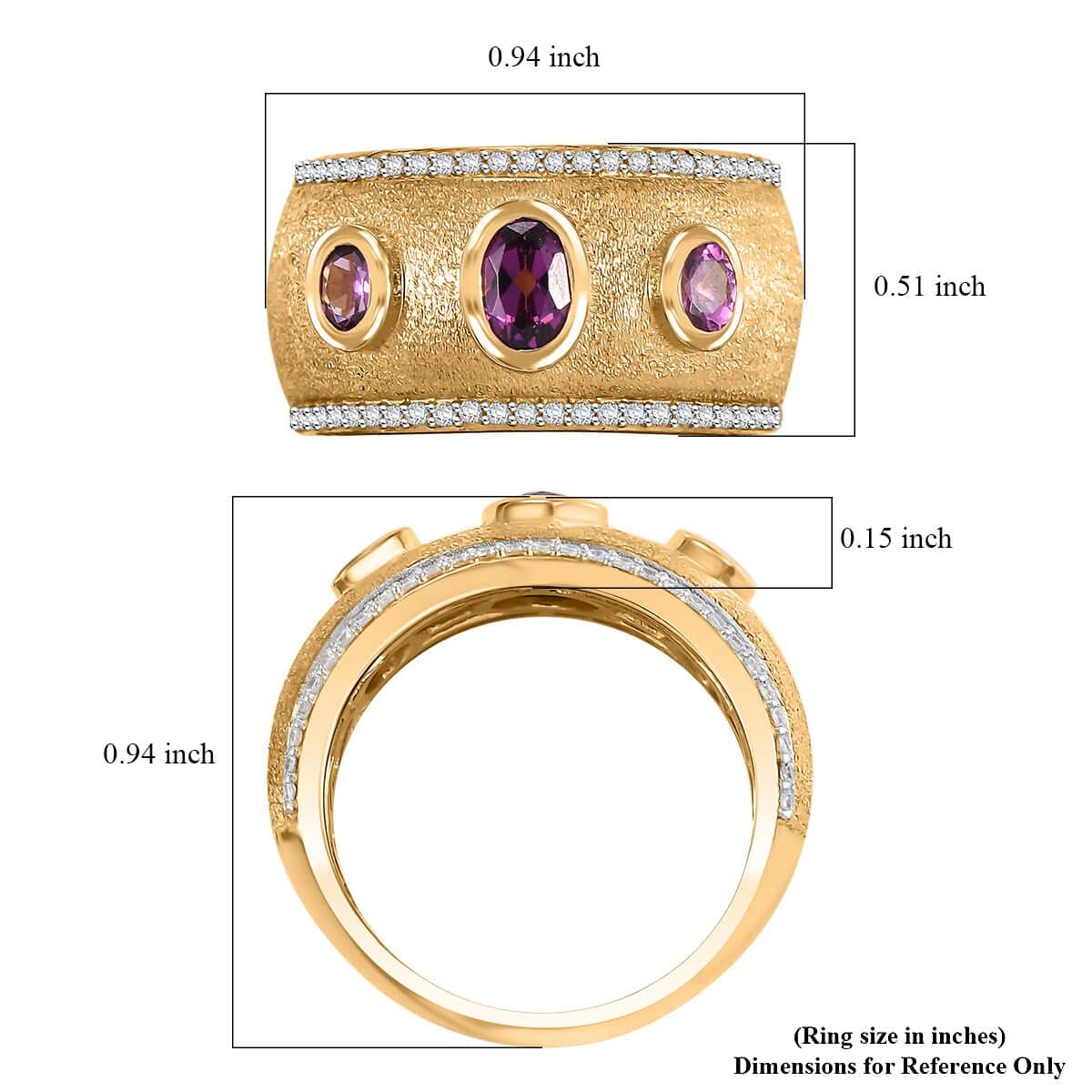 AAA Radiant Ember Garnet and White Zircon 1.50 ctw SandBlast Texture Ring in 18K Vermeil Yellow Gold Over Sterling Silver (Size 7.0) image number 5