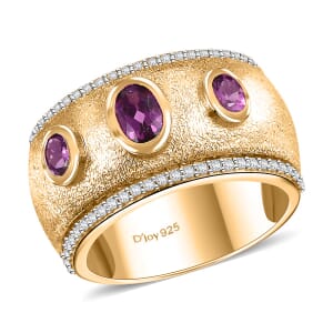 AAA Radiant Ember Garnet and White Zircon 1.50 ctw Sandblast Texture Ring in 18K Vermeil Yellow Gold Over Sterling Silver (Size 8.0)