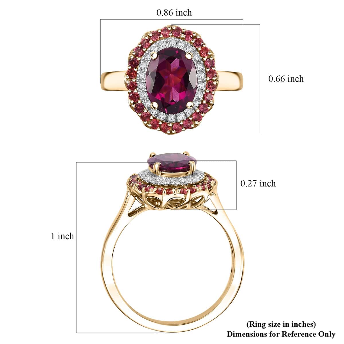 Doorbuster Luxoro 10K Yellow Gold AAA Radiant Ember Garnet, Padparadscha Sapphire, Diamond (I2) Ring (Size 10.0) 2.72 ctw image number 5