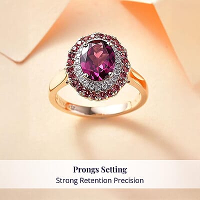 Doorbuster Luxoro 10K Yellow Gold AAA Radiant Ember Garnet, Padparadscha Sapphire, Diamond (I2) Ring (Size 10.0) 2.72 ctw
