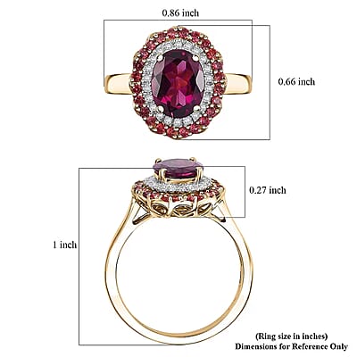 Doorbuster Luxoro 10K Yellow Gold AAA Radiant Ember Garnet, Padparadscha Sapphire, Diamond (I2) Ring (Size 10.0) 2.72 ctw