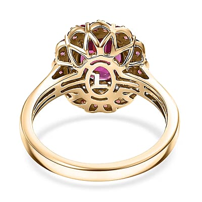 Doorbuster Luxoro 10K Yellow Gold AAA Radiant Ember Garnet, Padparadscha Sapphire, Diamond (I2) Ring (Size 10.0) 2.72 ctw