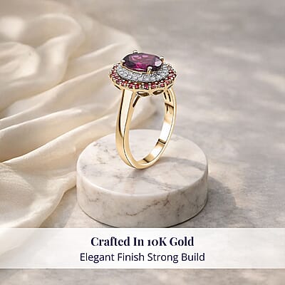 Doorbuster Luxoro 10K Yellow Gold AAA Radiant Ember Garnet, Padparadscha Sapphire, Diamond (I2) Ring (Size 10.0) 2.72 ctw