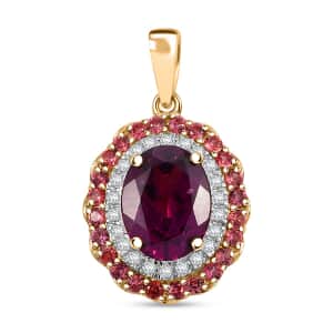 Doorbuster Certified & Appraised Luxoro AAA Radiant Ember Garnet, Padparadscha Sapphire, I2 Diamond 2.72 ctw Pendant in 10K Yellow Gold (Del. in 7-10 Days)