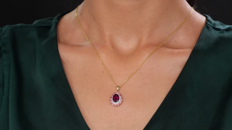 Certified & Appraised Luxoro AAA Radiant Ember Garnet, Padparadscha Sapphire, I2 Diamond 2.72 ctw Pendant in 10K Yellow Gold