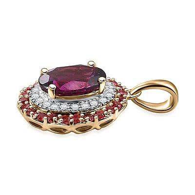 Certified & Appraised Luxoro AAA Radiant Ember Garnet, Padparadscha Sapphire, I2 Diamond 2.72 ctw Pendant in 10K Yellow Gold