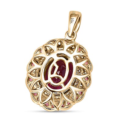 Certified & Appraised Luxoro AAA Radiant Ember Garnet, Padparadscha Sapphire, I2 Diamond 2.72 ctw Pendant in 10K Yellow Gold