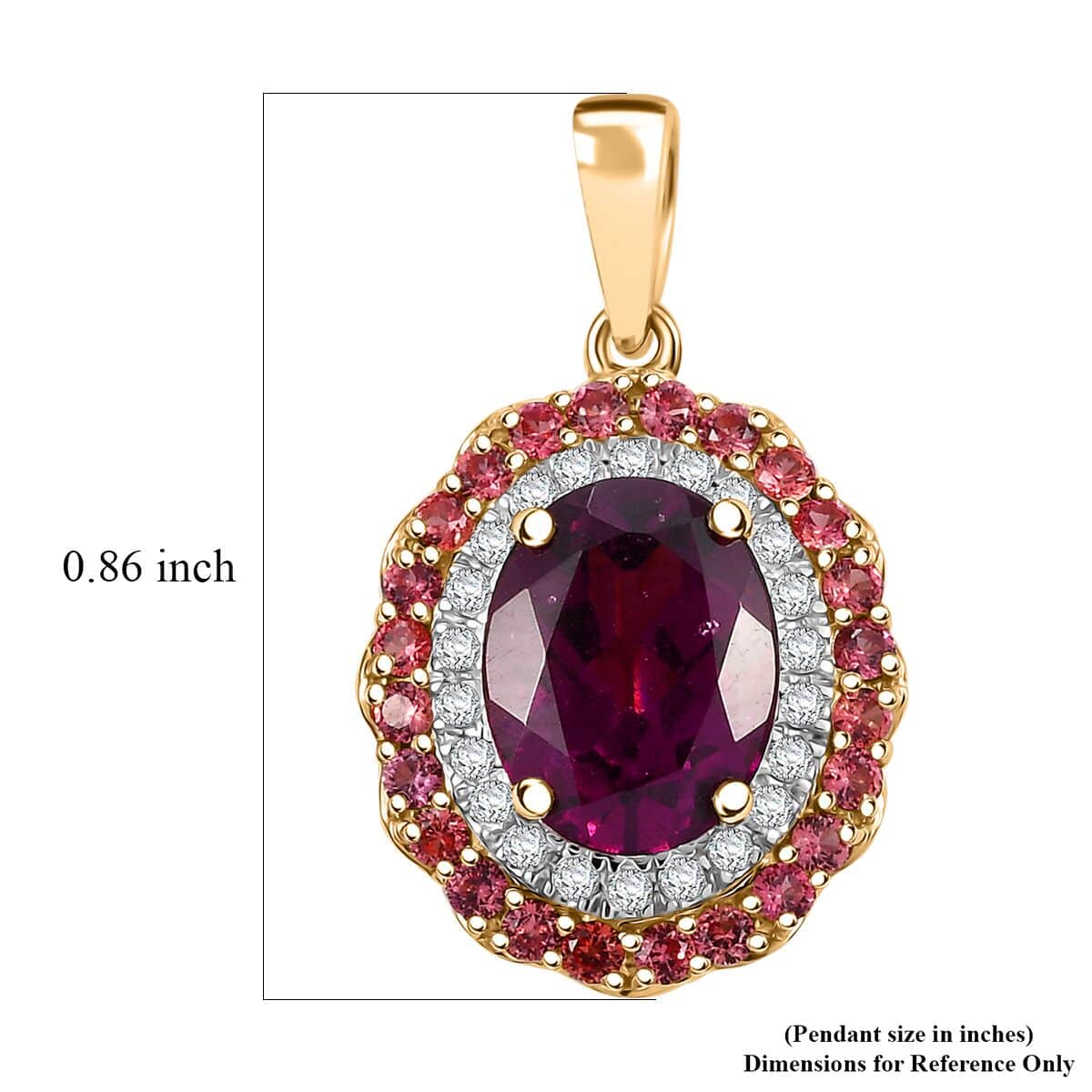 Doorbuster Certified & Appraised Luxoro AAA Radiant Ember Garnet, Padparadscha Sapphire, I2 Diamond 2.72 ctw Pendant in 10K Yellow Gold (Del. in 7-10 Days) image number 5