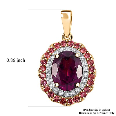 Certified & Appraised Luxoro AAA Radiant Ember Garnet, Padparadscha Sapphire, I2 Diamond 2.72 ctw Pendant in 10K Yellow Gold