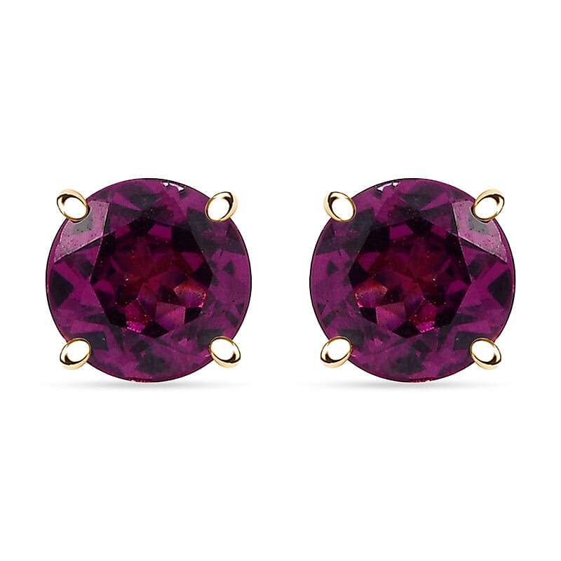 Certified & Appraised Luxoro AAA Radiant Ember Garnet 2.00 ctw Solitaire Stud Earrings in 10K Yellow Gold