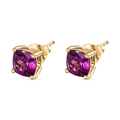 Certified & Appraised Luxoro AAA Radiant Ember Garnet 2.25 ctw Solitaire Stud Earrings in 10K Yellow Gold
