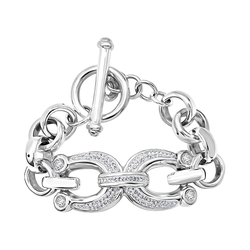 White Austrian Crystal Eterna Link Bracelet in Sterling Silver (6.50 In)