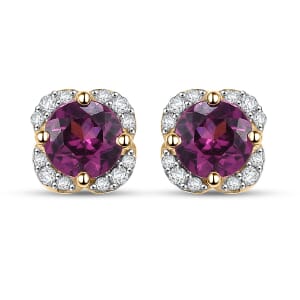  Luxoro AAA Radiant Ember Garnet and G-H I2 Diamond 1.27 ctw Earrings in 10K Yellow Gold