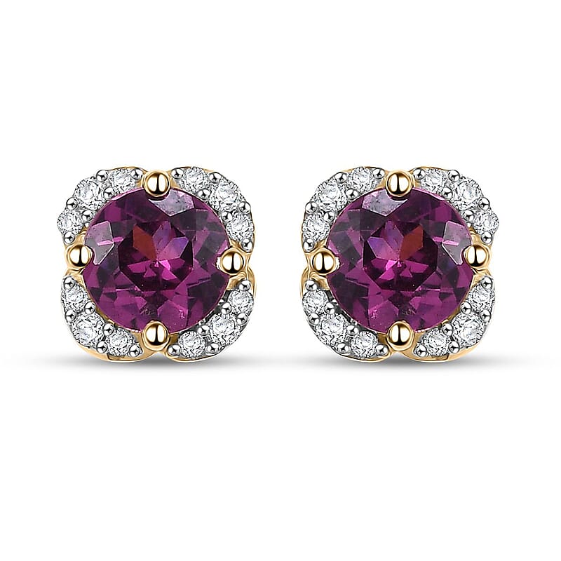 Luxoro AAA Radiant Ember Garnet and G-H I2 Diamond 1.27 ctw Earrings in 10K Yellow Gold