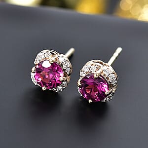 Luxoro AAA Radiant Ember Garnet and G-H I2 Diamond 1.27 ctw Earrings in 10K Yellow Gold