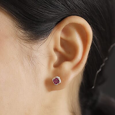 Luxoro AAA Radiant Ember Garnet and G-H I2 Diamond 1.27 ctw Earrings in 10K Yellow Gold