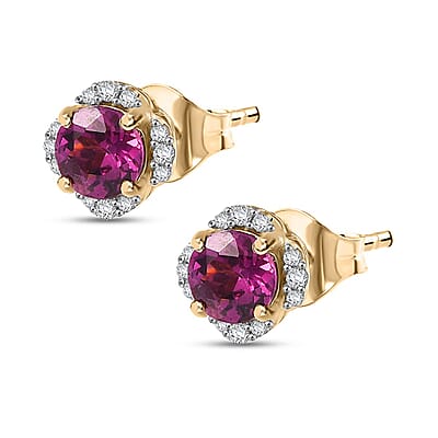Luxoro AAA Radiant Ember Garnet and G-H I2 Diamond 1.27 ctw Earrings in 10K Yellow Gold