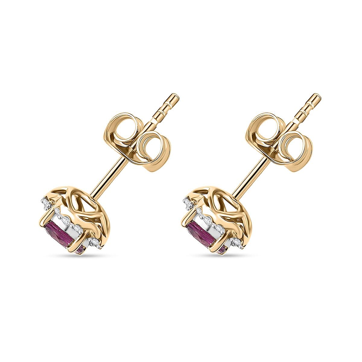 Luxoro AAA Radiant Ember Garnet and G-H I2 Diamond 1.27 ctw Earrings in 10K Yellow Gold
