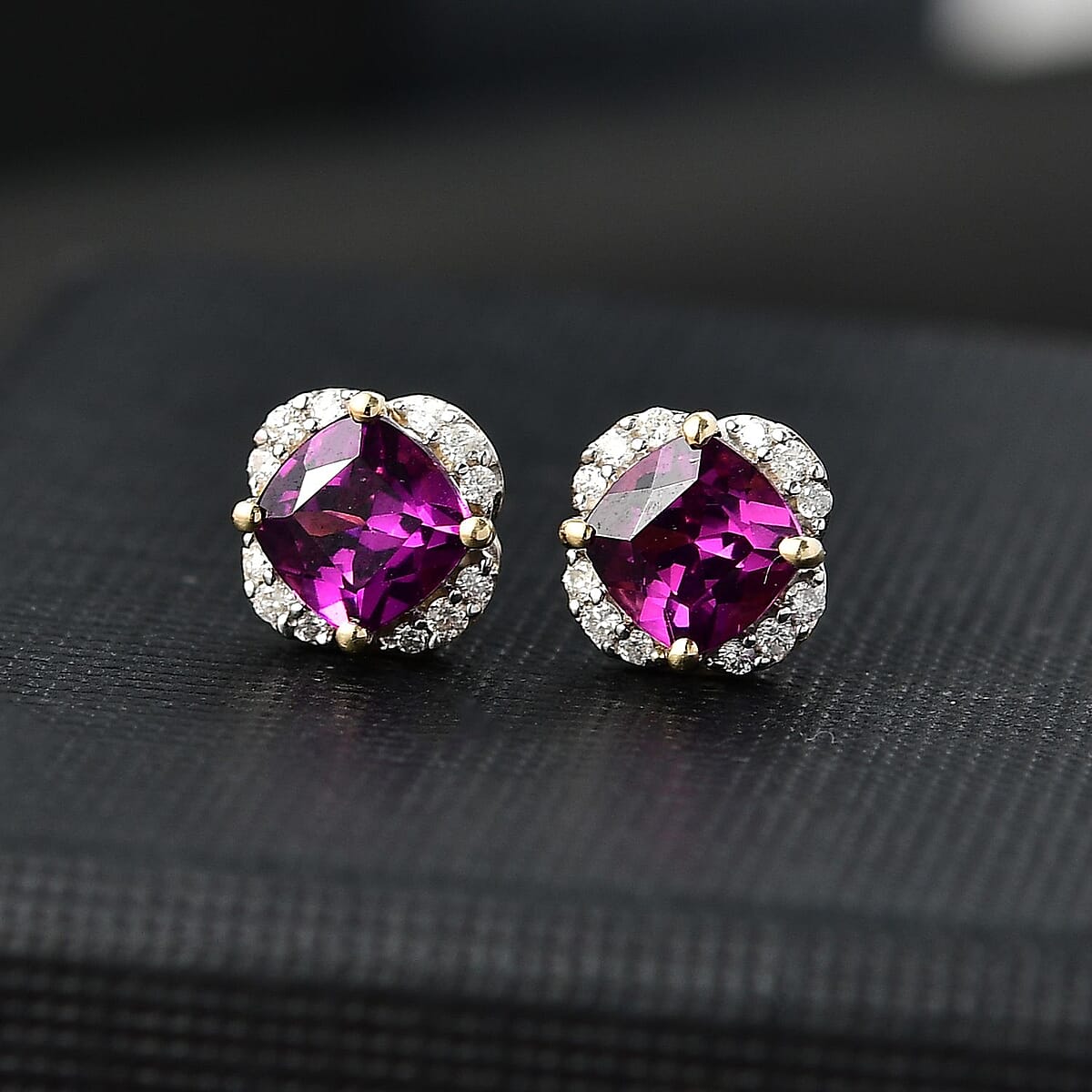 10K Yellow Gold AAA Purple Garnet, White Diamond (G-H, I2) Solitaire Earrings 1.43 ctw image number 1