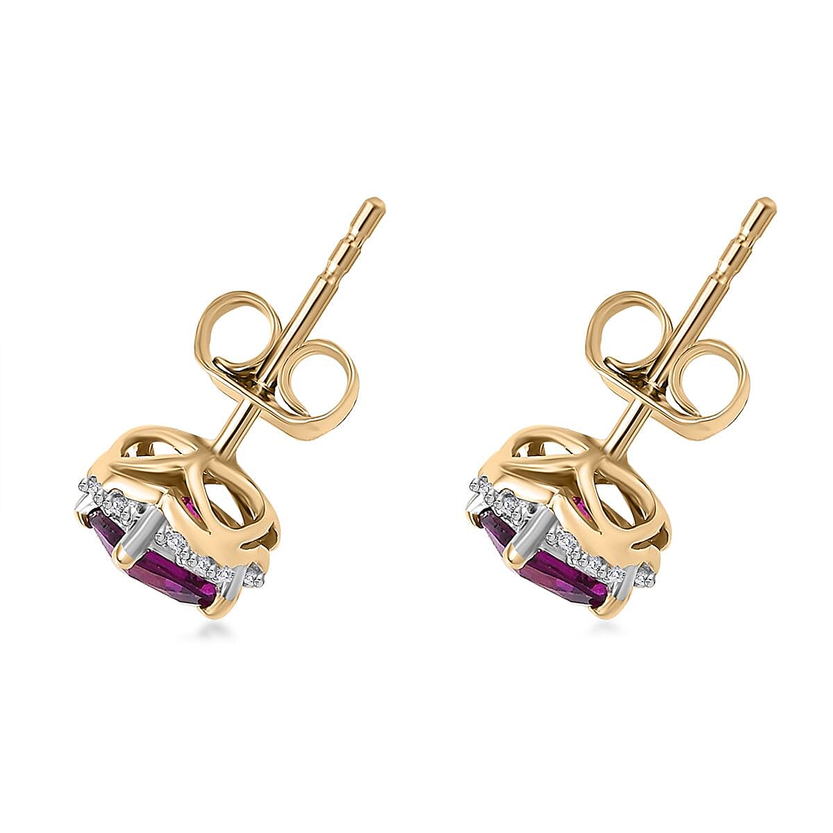 10K Yellow Gold AAA Purple Garnet, White Diamond (G-H, I2) Solitaire Earrings 1.43 ctw image number 3