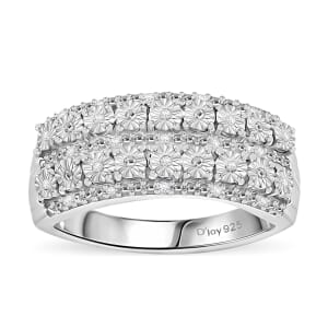 Diamond 0.10 ctw Ring in Rhodium Over Sterling Silver (Size 10.0)
