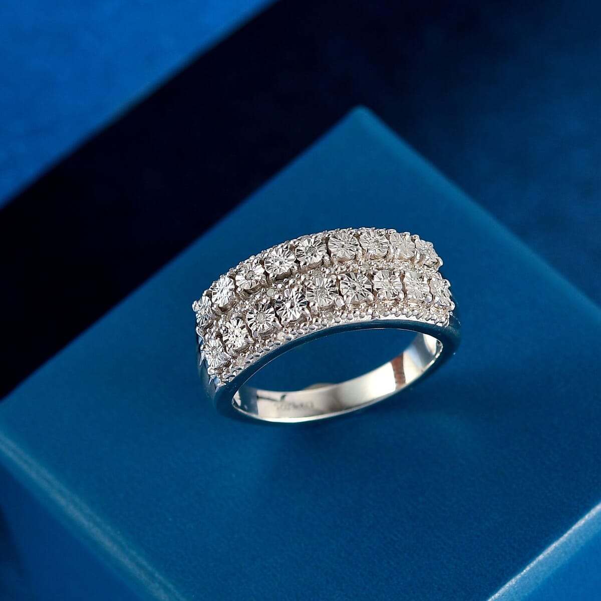 Diamond 0.10 ctw Ring in Rhodium Over Sterling Silver (Size 6.0) image number 1