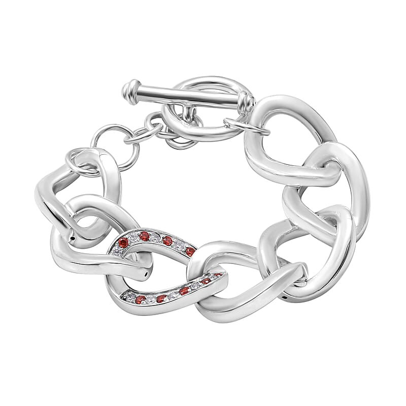 Simulated White and Red Diamond 0.60 ctw Bracelet in Sterling Silver (6.50 In)