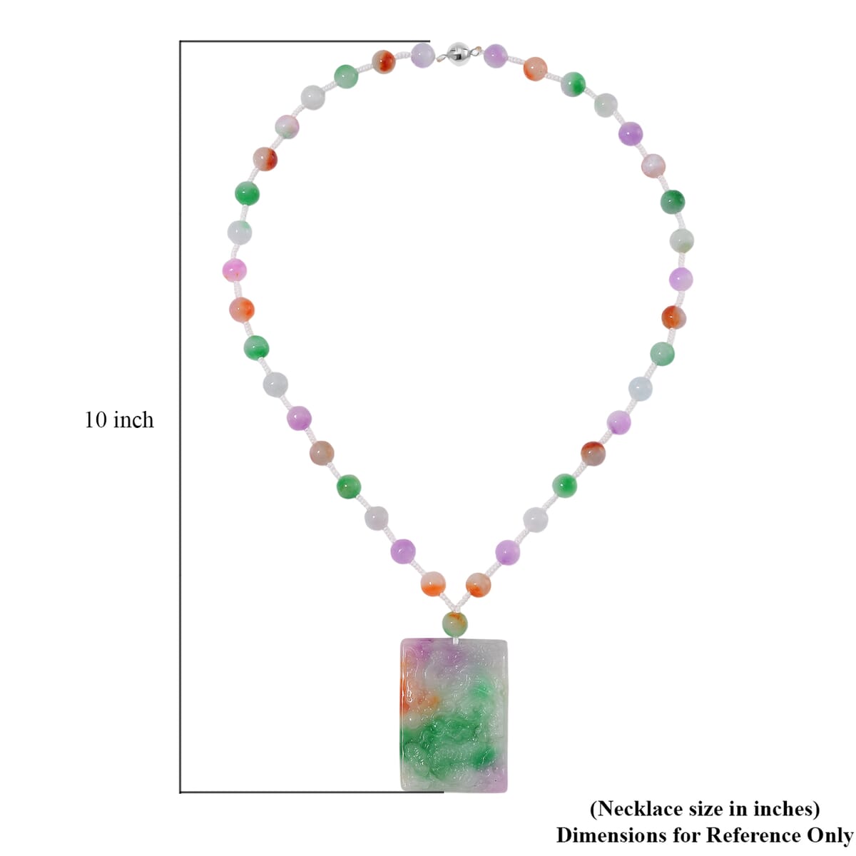 Multi Color Jade Carved Dragon with Beaded Necklace (20 Inches) in Rhodium Over Sterling Silver 300.00 ctw image number 6