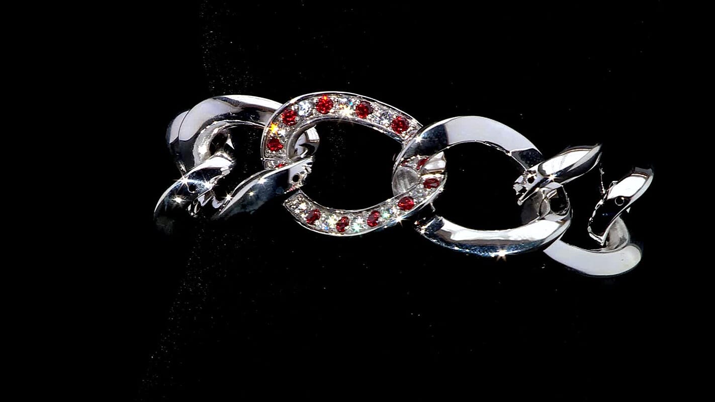 Simulated White and Red Diamond Bracelet in Sterling Silver (6.50 In) 0.60 ctw