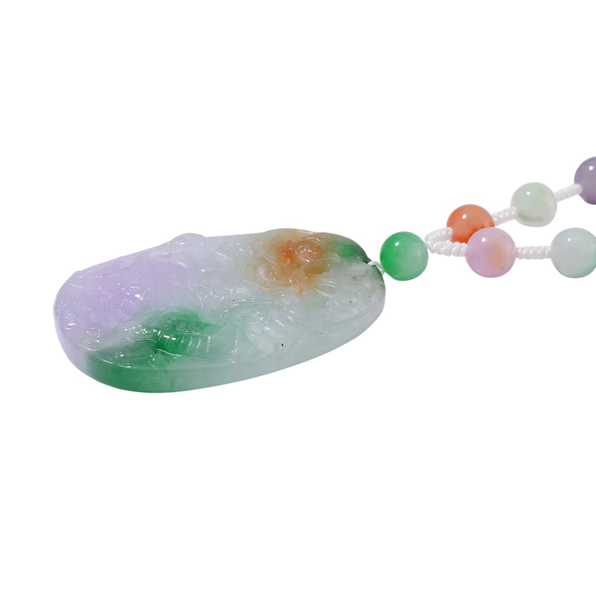Multi Color Jade (D) 300.00 ctw Carved Qilin with Beaded Necklace in Rhodium Over Sterling Silver 20 Inches image number 3