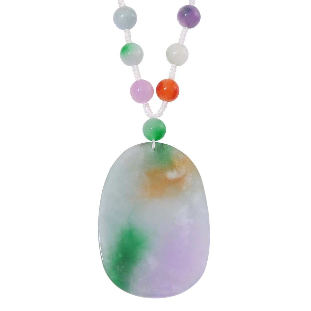 Multi Color Jade (D) 300.00 ctw Carved Qilin with Beaded Necklace in Rhodium Over Sterling Silver 20 Inches image number 4