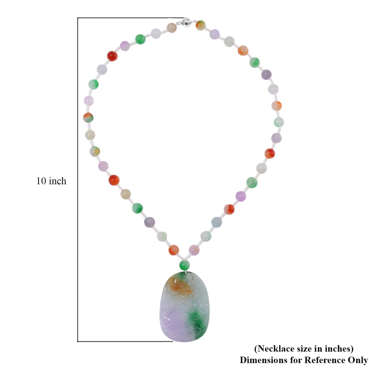 Multi Color Jade (D) 300.00 ctw Carved Qilin with Beaded Necklace in Rhodium Over Sterling Silver 20 Inches image number 6