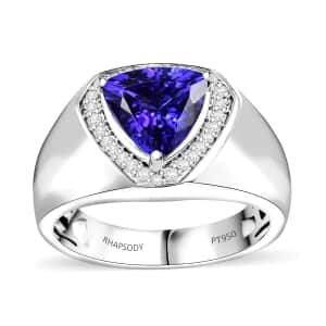 Certified & Appraised Rhapsody AAAA Tanzanite and E-F VS Diamond 3.10 ctw Shield Men's Ring in 950 Platinum (Size 10.0) 12.40 Grams