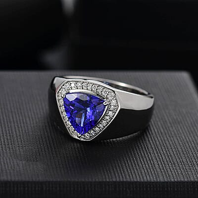 Certified & Appraised Rhapsody AAAA Tanzanite and E-F VS Diamond 3.10 ctw Shield Men's Ring in 950 Platinum (Size 10.0) 12.40 Grams