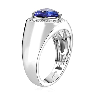 Certified & Appraised Rhapsody AAAA Tanzanite and E-F VS Diamond 3.10 ctw Shield Men's Ring in 950 Platinum (Size 10.0) 12.40 Grams