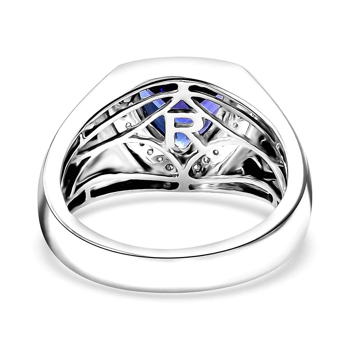 Certified & Appraised Rhapsody AAAA Tanzanite and E-F VS Diamond 3.10 ctw Shield Men's Ring in 950 Platinum (Size 10.0) 12.40 Grams
