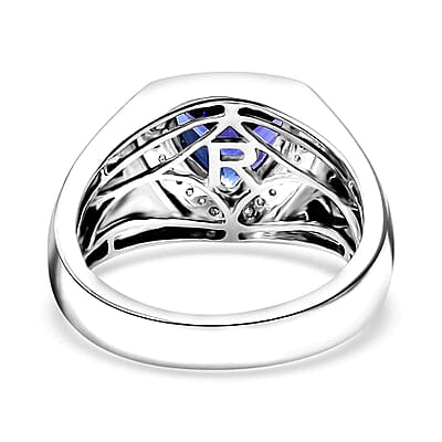 Certified & Appraised Rhapsody AAAA Tanzanite and E-F VS Diamond 3.10 ctw Shield Men's Ring in 950 Platinum (Size 10.0) 12.40 Grams