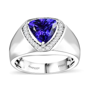 Certified & Appraised Rhapsody AAAA Tanzanite and E-F VS Diamond 3.10 ctw Shield Men's Ring in 950 Platinum (Size 12.0) 12.40 Grams