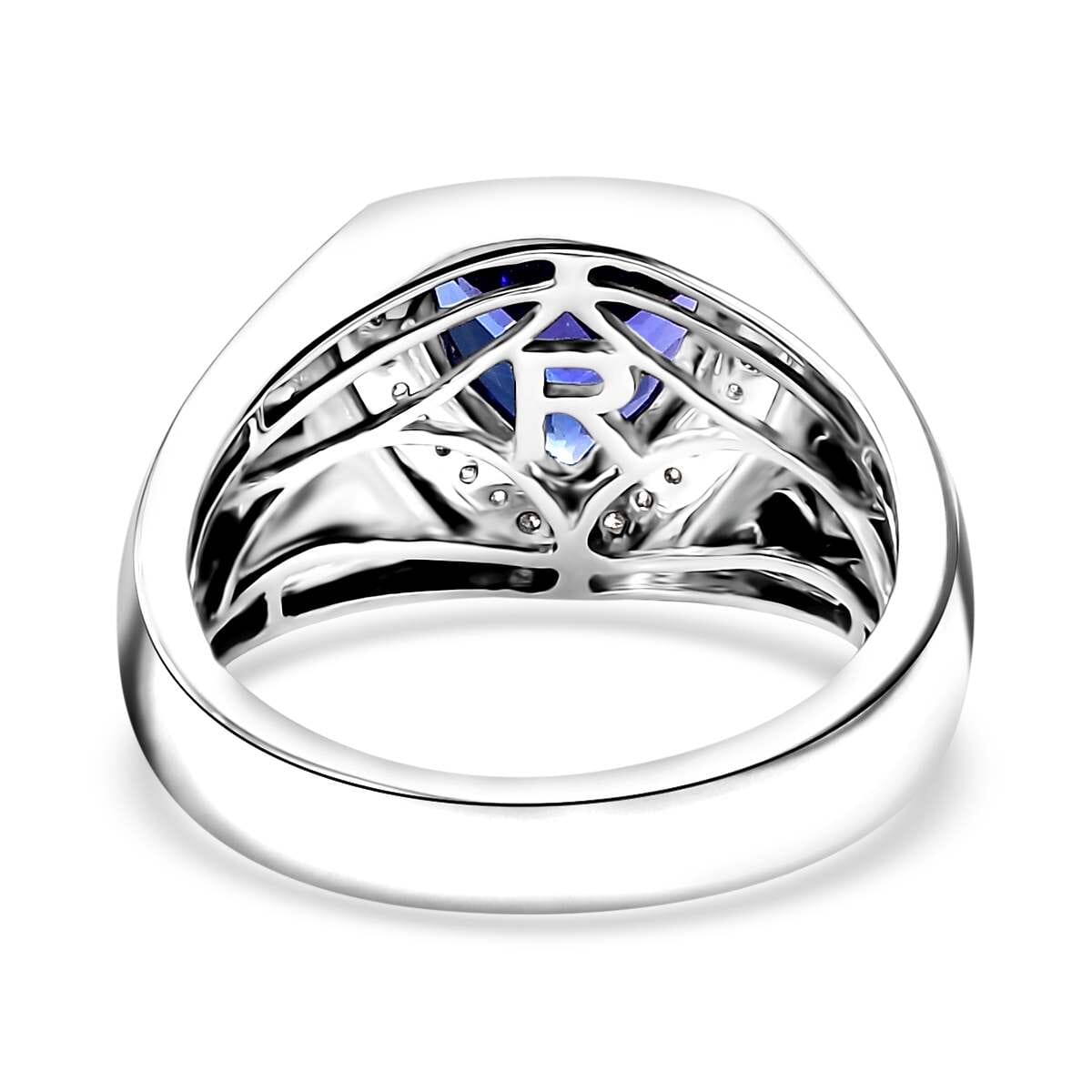 Certified & Appraised Rhapsody AAAA Tanzanite and E-F VS Diamond 3.10 ctw Shield Men's Ring in 950 Platinum (Size 12.0) 12.40 Grams image number 4