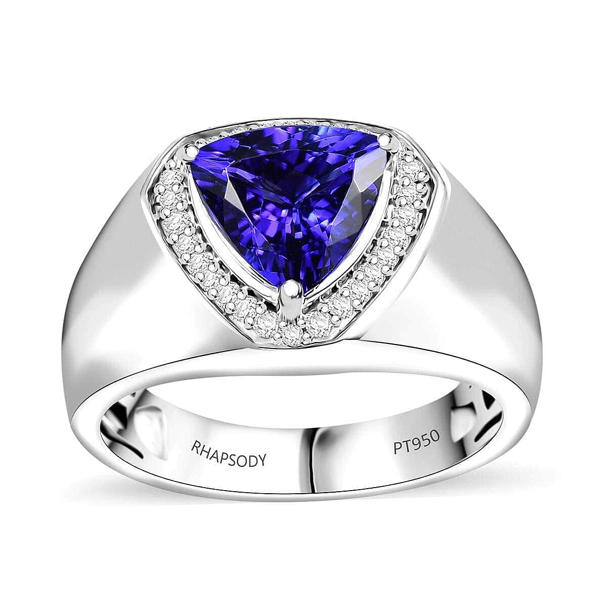 Rhapsody 950 Platinum AAAA Tanzanite, Diamond (E-F, VS) (0.20 cts) Men's Ring (Size 13.0) (12.40 g) 3.10 ctw image number 0