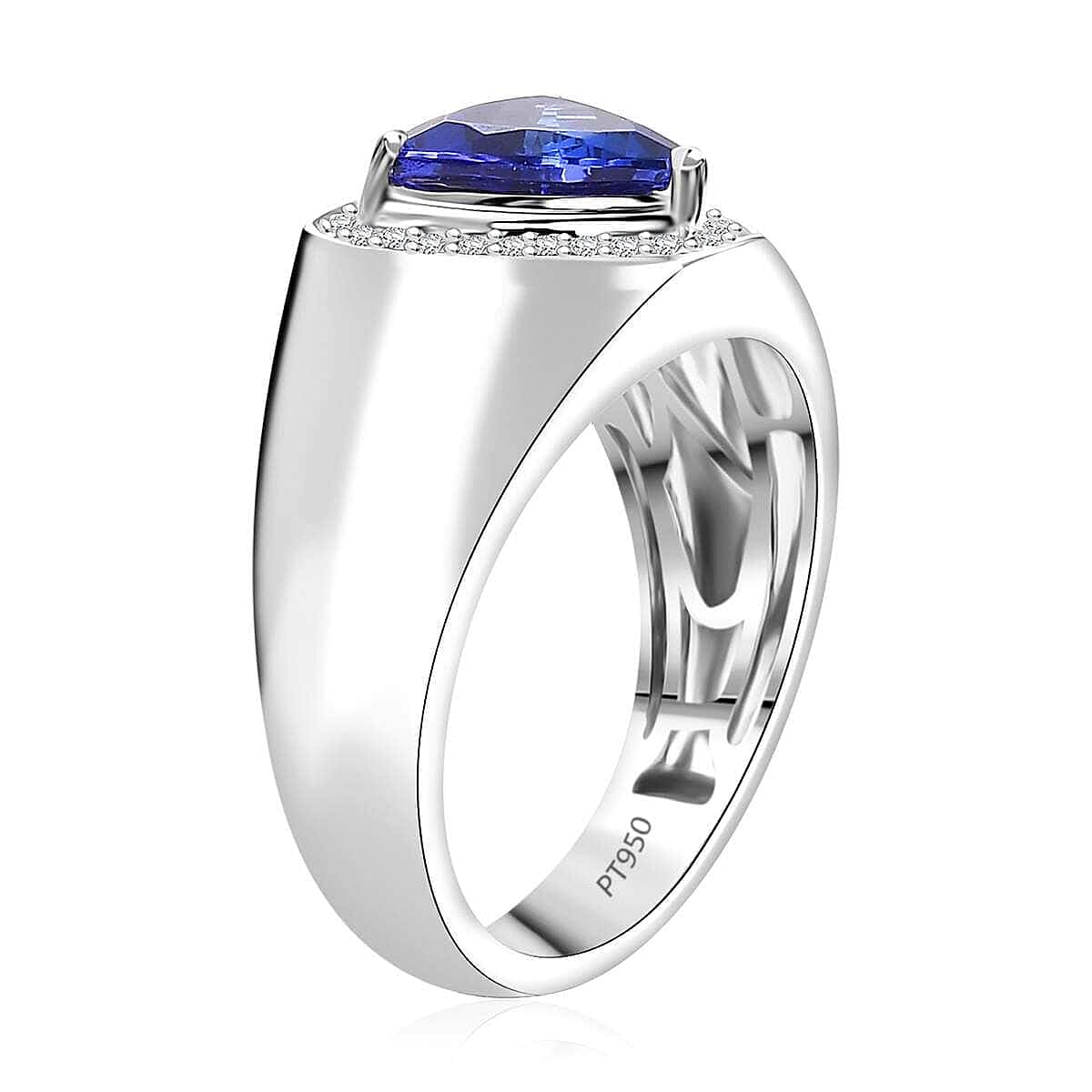 Rhapsody 950 Platinum AAAA Tanzanite, Diamond (E-F, VS) (0.20 cts) Men's Ring (Size 13.0) (12.40 g) 3.10 ctw image number 3