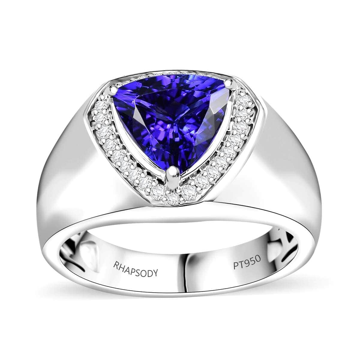 Rhapsody 950 Platinum AAAA Tanzanite, Diamond (E-F, VS) (0.20 cts) Men's Ring (Size 8.5) (12.40 g) 3.10 ctw image number 0