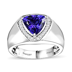 Certified & Appraised Rhapsody AAAA Tanzanite and E-F VS Diamond 3.10 ctw Shield Men's Ring in 950 Platinum (Size 9.0) 12.40 Grams