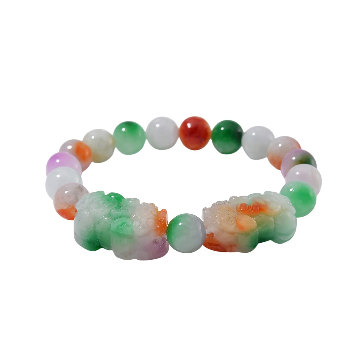 Multi Jade (D) 230.00 ctw Carved Pixiu and Beaded Stretch Bracelet image number 0