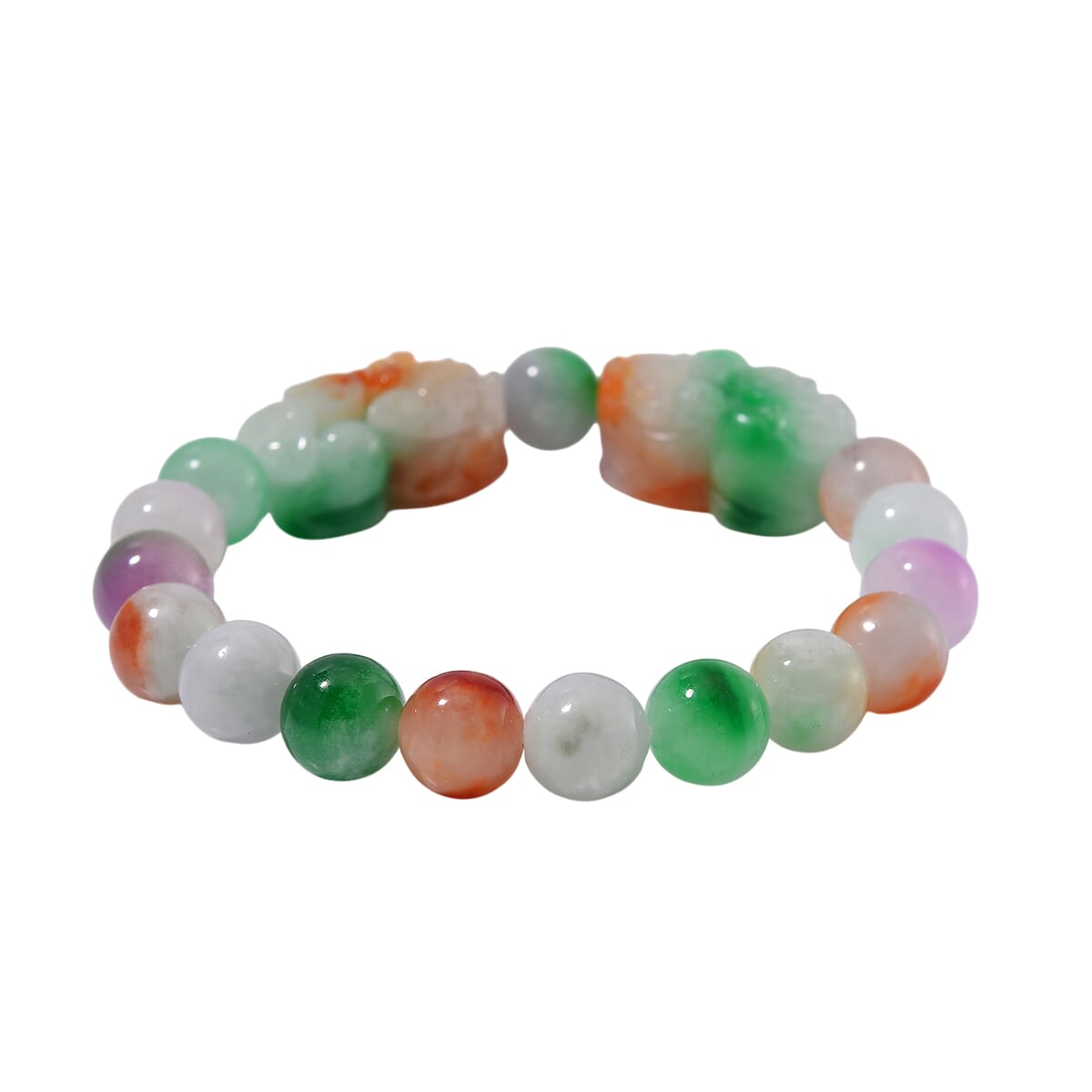 Multi Jade (D) 230.00 ctw Carved Pixiu and Beaded Stretch Bracelet image number 2