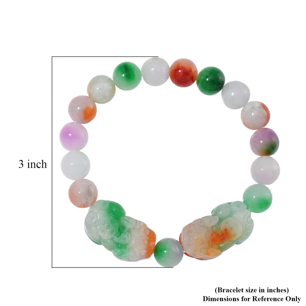 Multi Jade (D) 230.00 ctw Carved Pixiu and Beaded Stretch Bracelet image number 3