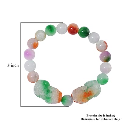 Multi Jade (D) 230.00 ctw Carved Pixiu and Beaded Stretch Bracelet