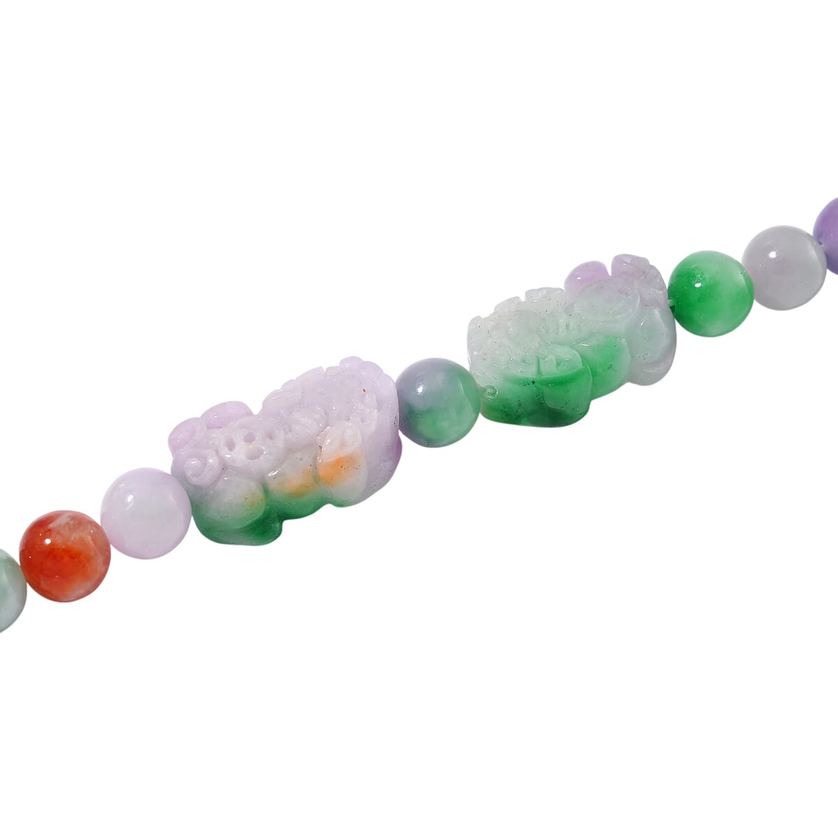 Multi Jade (D) 490.00 ctw Carved Pixiu with Beaded Necklace in Rhodium Over Sterling Silver 20 Inches image number 3