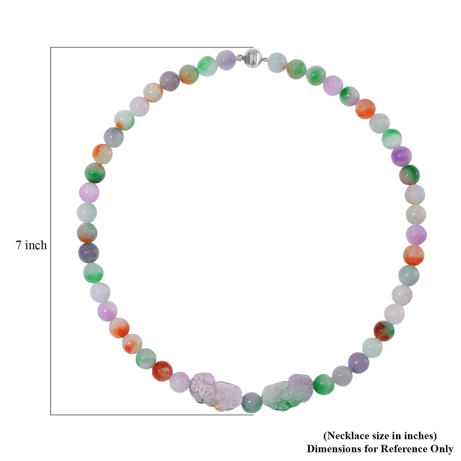Multi Jade (D) 490.00 ctw Carved Pixiu with Beaded Necklace in Rhodium Over Sterling Silver 20 Inches