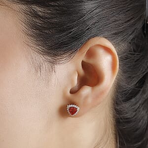 Luxoro AAA Padparadscha Sapphire (BT) and G-H I2 Diamond 2.25 ctw Trillion Halo Earrings in 14K Yellow Gold